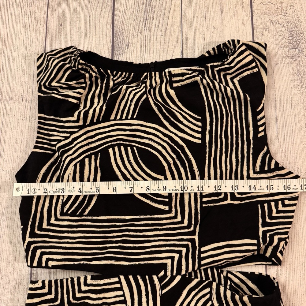 MNG Mango Cut Out Midi Dress Womens 6 Black White Geometric Sleeveless Earthy - Picture 8 of 12